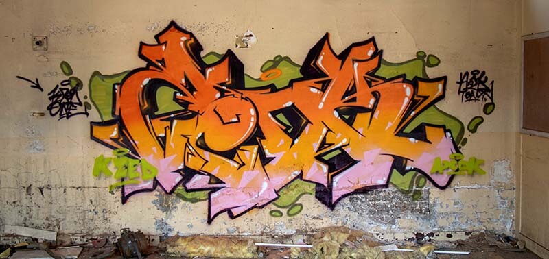 Graffiti réalisé par Kzed du crew AXDK a Amiens dans une usine abandonnée